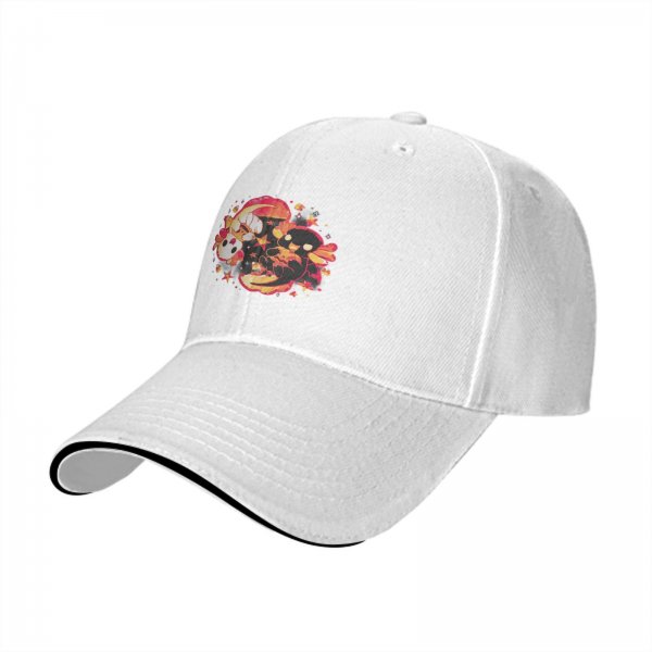 Black baseball cap with cute fantasy creature graphic print