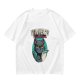 Olive green graphic t-shirt with grumpy cat holding New Year's resolutions