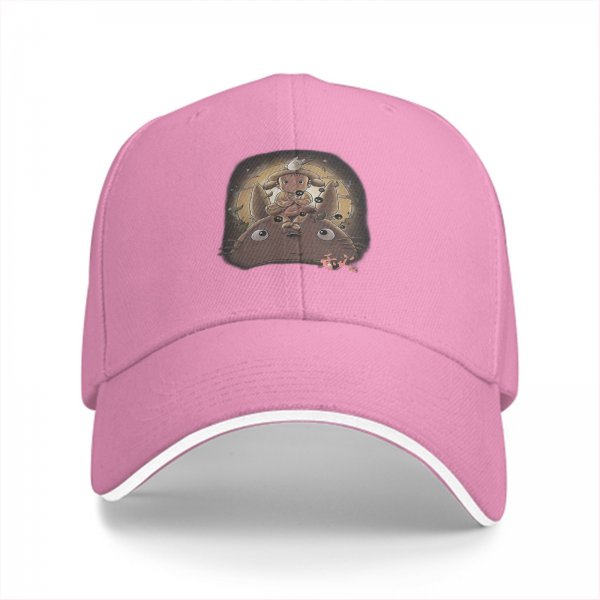 Black baseball cap with Totoro and girl anime graphic print