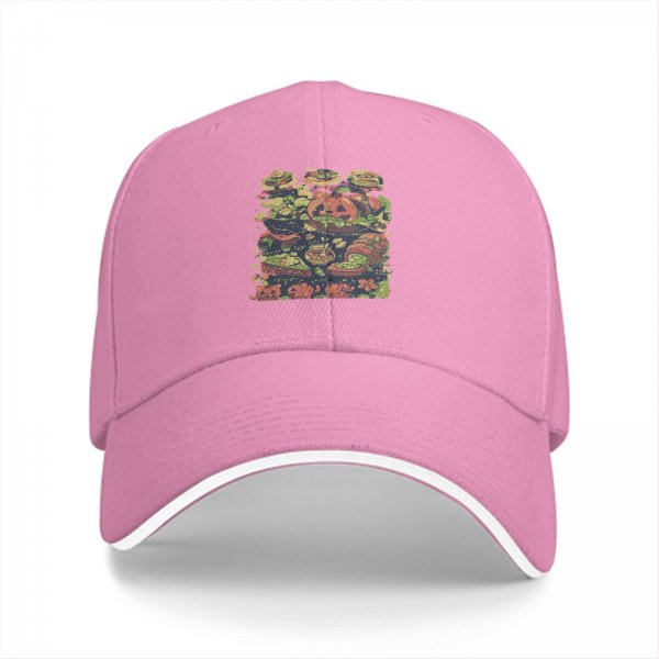 Black Baseball Cap with Halloween Themed Food Art Print