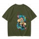 Olive anime graphic t-shirt with vibrant fantasy character art