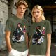 Olive T-Shirt With Cosmic Penguin And Ice Cream Print