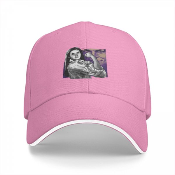Black baseball cap with flexing woman and man face graphic
