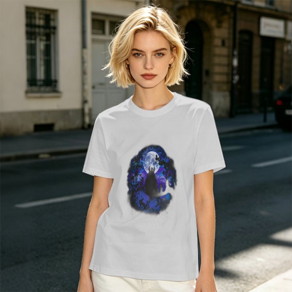 Olive T-Shirt With Night Sky Wolf Howling At Moon Graphic