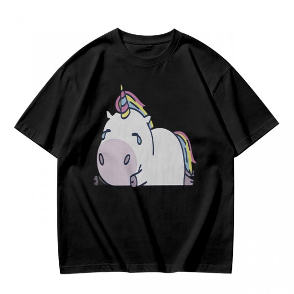 Olive Green T-Shirt With Crying Chubby Unicorn Rainbow Print
