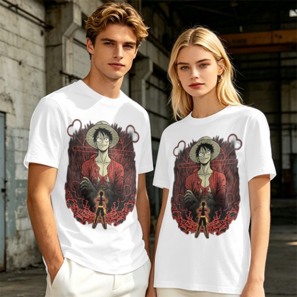 One Piece Luffy Graphic Print Olive T-Shirt