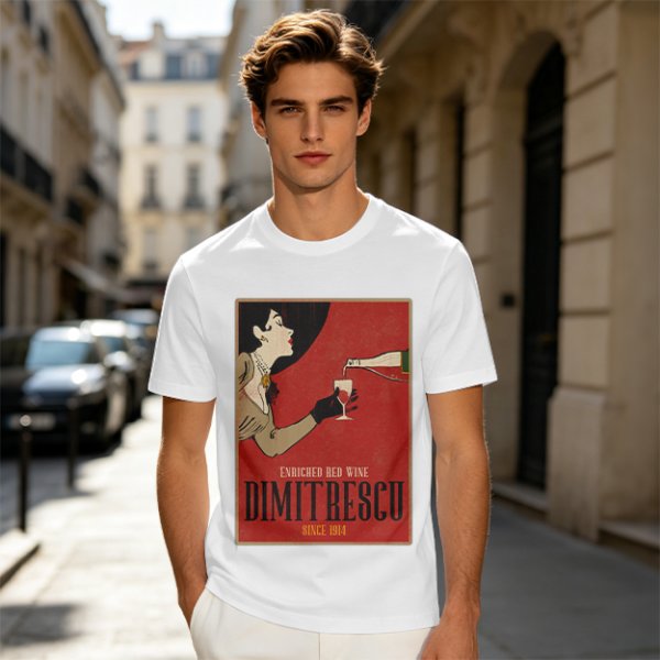 Olive t-shirt with vintage Dimitrescu red wine graphic print