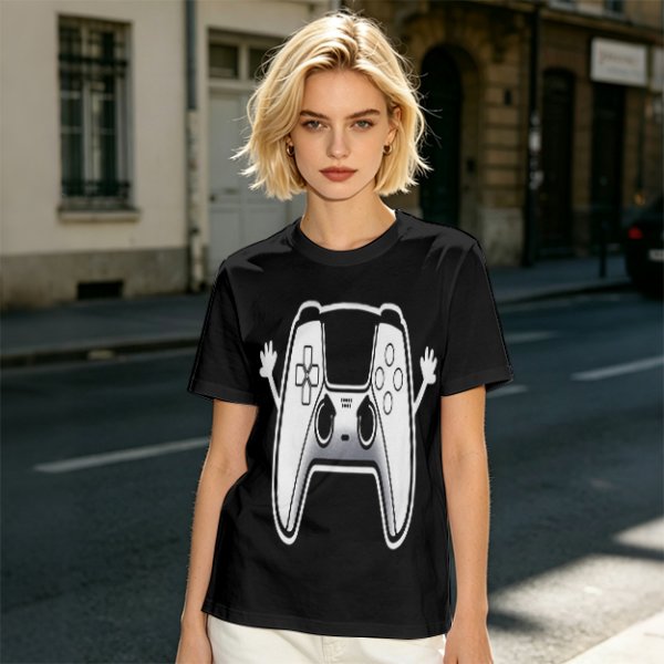 Olive T-Shirt With Cartoon Game Controller Graphic