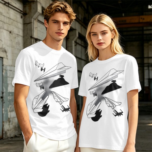 Olive T-Shirt with Paper Airplane Star Wars Inspired Print