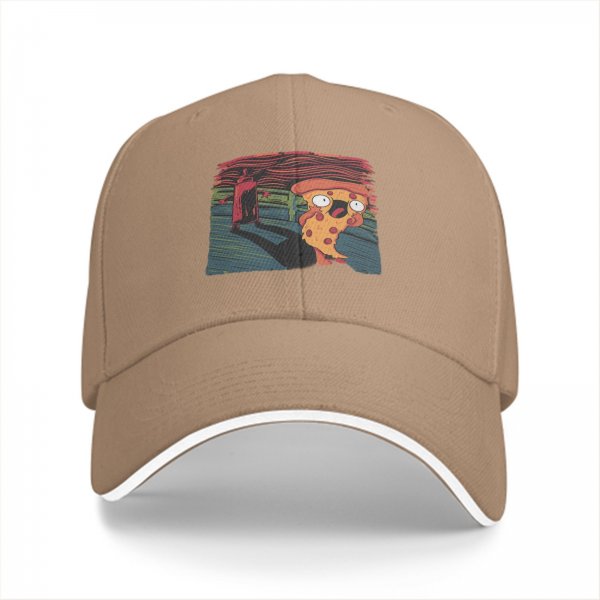 Black Baseball Cap With Screaming Pizza Slice Art Print
