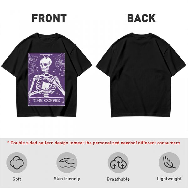 Olive T-Shirt With Skeleton Tarot Card 'The Coffee' Print