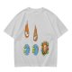 Olive Graphic Tee With Falling Cat Comets And Earth Artwork