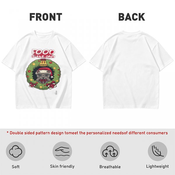 Food is the only Christmas grumpy cat wreath graphic tee