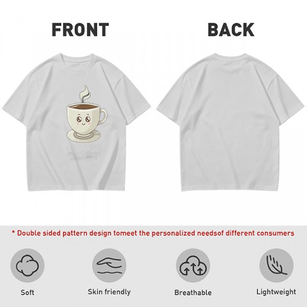 Olive Green T-Shirt With Cute Smiling Steaming Coffee Cup Print