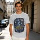 Olive t-shirt with starry night ramen bowl graphic
