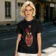 Olive T-Shirt with Red Devil Cat Graphic and The Dev Print