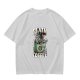 Oversized Army Green T-Shirt With 'Death By Coffee' Skeleton Print