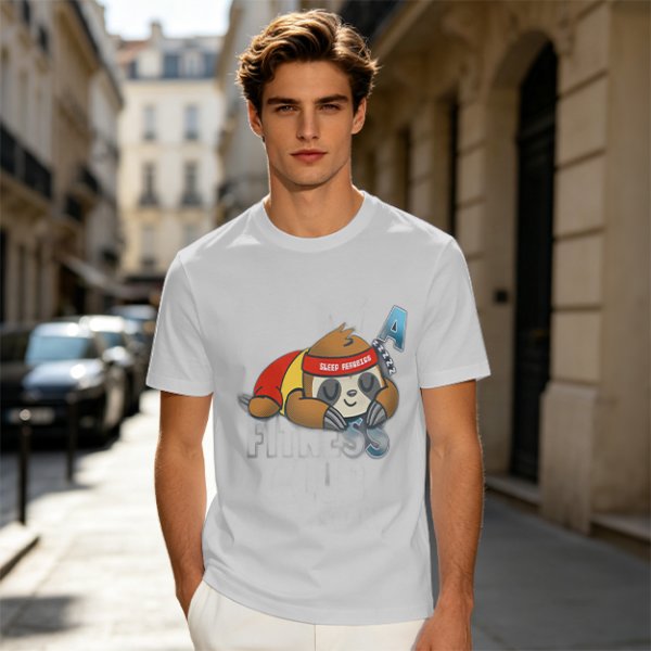 Olive green t-shirt with sleeping sloth graphic design