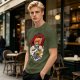 Olive T-Shirt with Retro Anime Lion Character Graphic