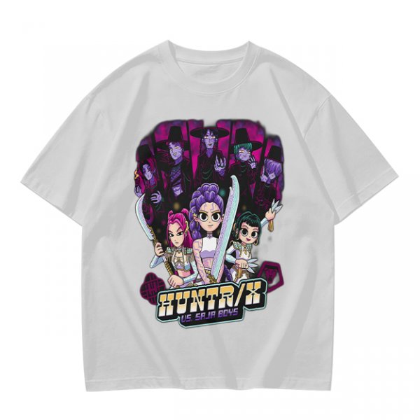 Olive Graphic Tee with Anime Hunter Characters and Huntr/X Text