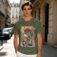 Olive T-shirt with Giant Broccoli Monster Attacking City Art
