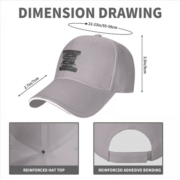 Black baseball cap with 'I just came here to eat & get the gift' Christmas print