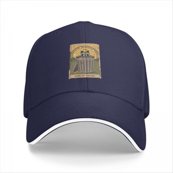 Black Baseball Cap With Raccoon King Of Trash Tarot Style Print