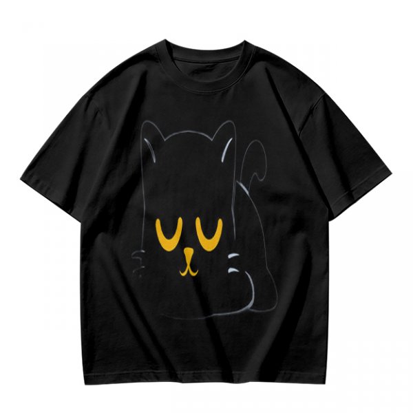 Olive T-Shirt with Relaxed Black Cat Graphic Design