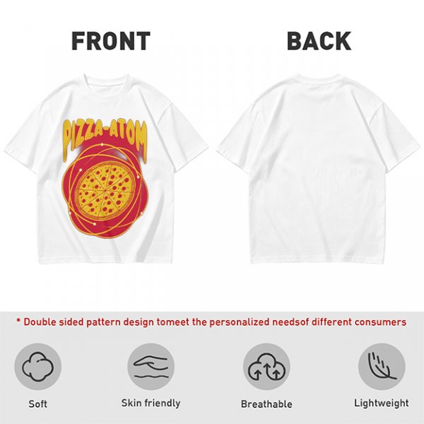Olive green graphic t-shirt with pizza atom design