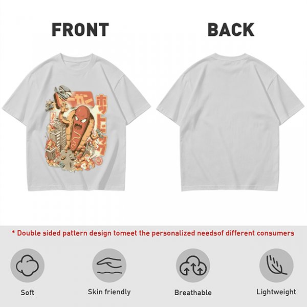Giant Hot Dog Monster Destroying City Graphic T-Shirt