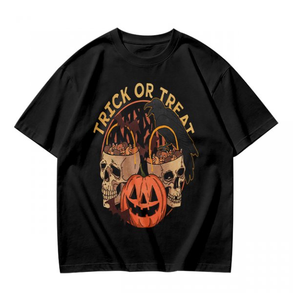 Olive Halloween Trick or Treat Skull Jack-o'-lantern Graphic T-Shirt