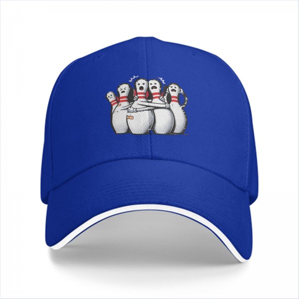 Black Baseball Cap With Scared Bowling Pins Graphic
