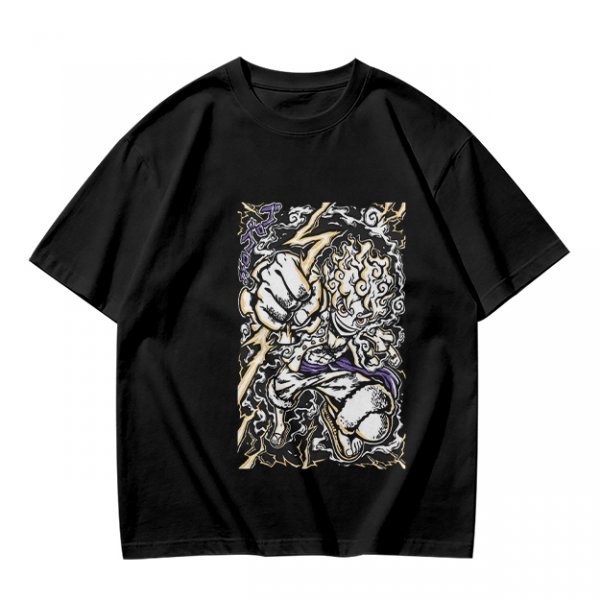 Olive Anime Graphic T-Shirt With Fist And Lightning Artwork
