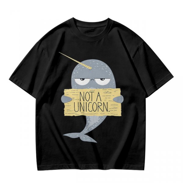 Olive T-Shirt With Grumpy Narwhal Holding Not A Unicorn Sign