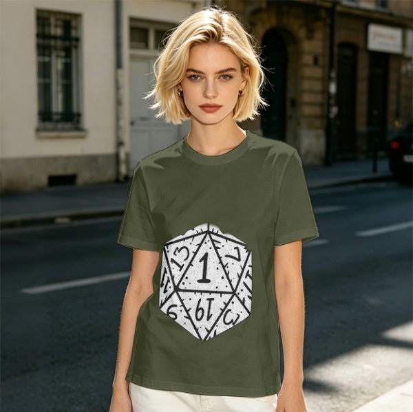 Olive T-Shirt With D20 Nat 1 Critical Fail Print