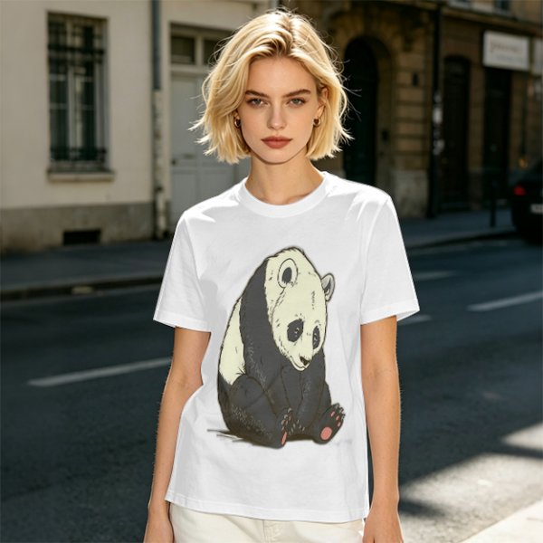 Olive T-shirt with Sad Sitting Panda Graphic Print