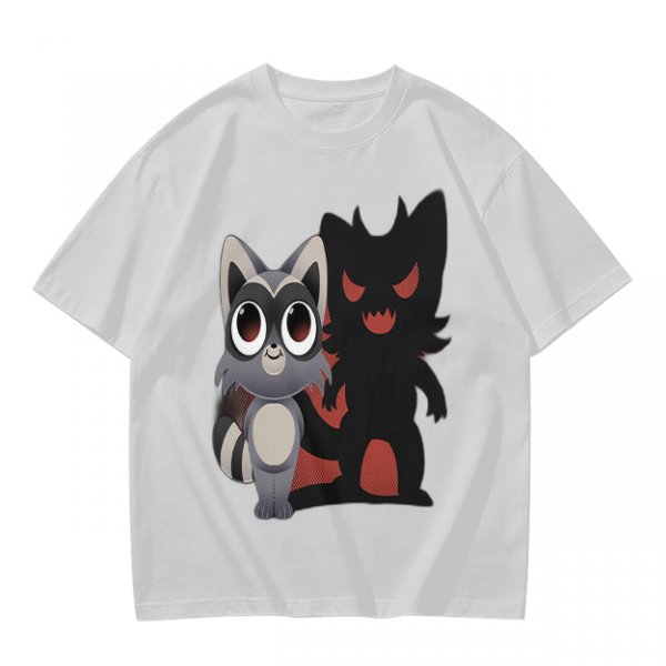 Olive T-Shirt With Cute Raccoon And Shadow Monster Graphic