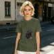 Olive green graphic t-shirt with dark fantasy creature print