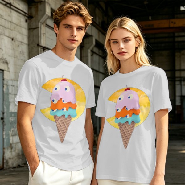 Olive T-Shirt With Melting Ice Cream Ghost Graphic Design