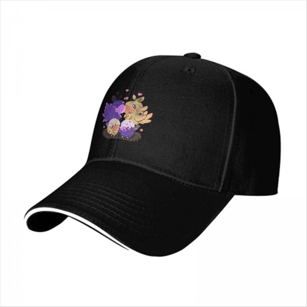 Black baseball cap with cute fantasy bird family illustration