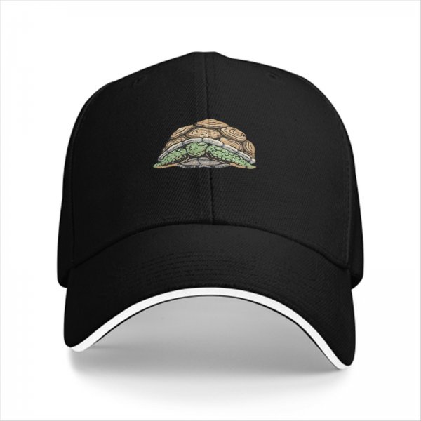 Black Baseball Cap With Hiding Turtle Graphic Design