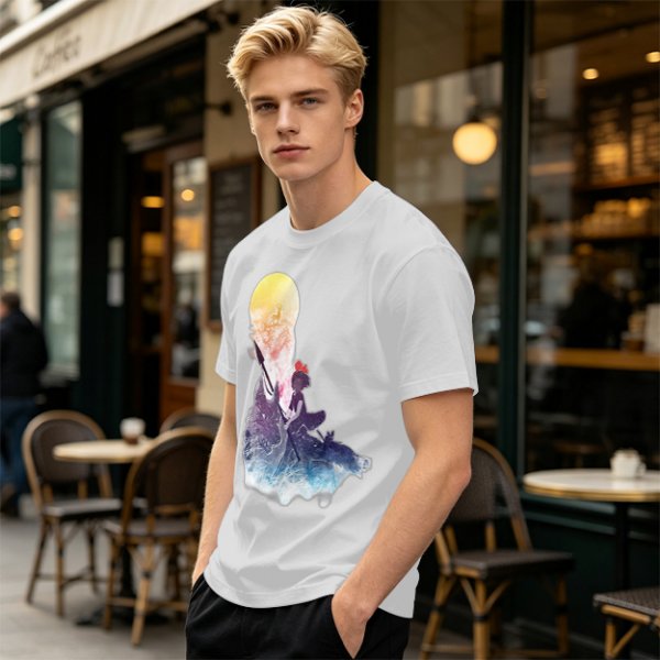 Olive T-Shirt with Watercolor Witch and Moon Art Print