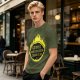 Olive t-shirt with cave's combustible lemonade flame graphic