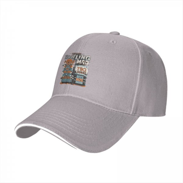 Black baseball cap with Howling Mad Tiki Lounge graphic print
