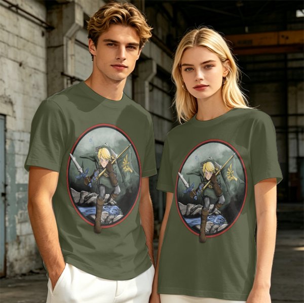 Olive Green T-Shirt With Legendary Hero Art Print