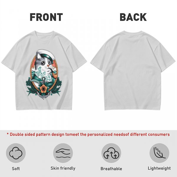 Olive T-Shirt With Sailor Cat Tattooed Pipe Design