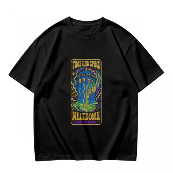 Olive T-Shirt with Psychedelic Time and Space Meltdown Tardis Art