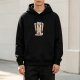 Black hoodie with popcorn bucket filled with cat graphic