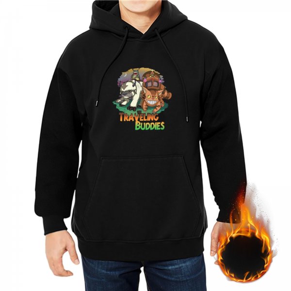 Black hoodie with traveling buddies animal graphic print