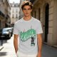 Olive green graphic t-shirt with 'Scandalacious' print and witch hat design
